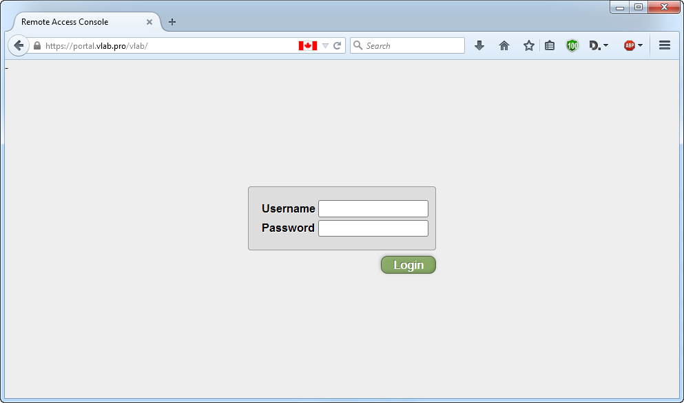 vLab Remote Access Web Portal Login Screen