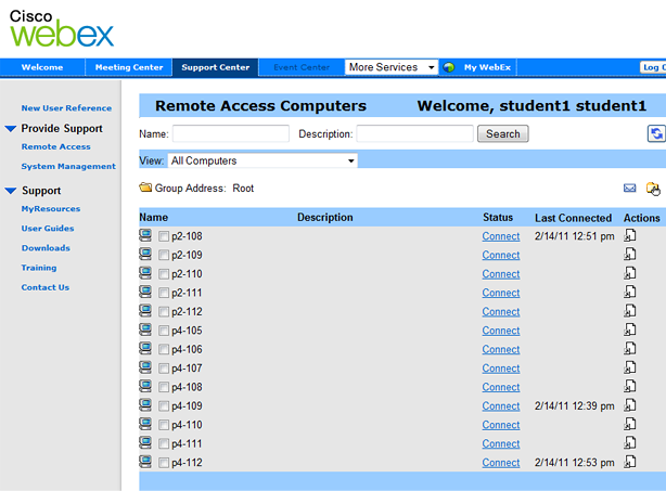 WebEx Remote Host List